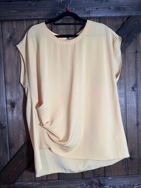 DKNY Yellow Draped Short Sleeve Blouse